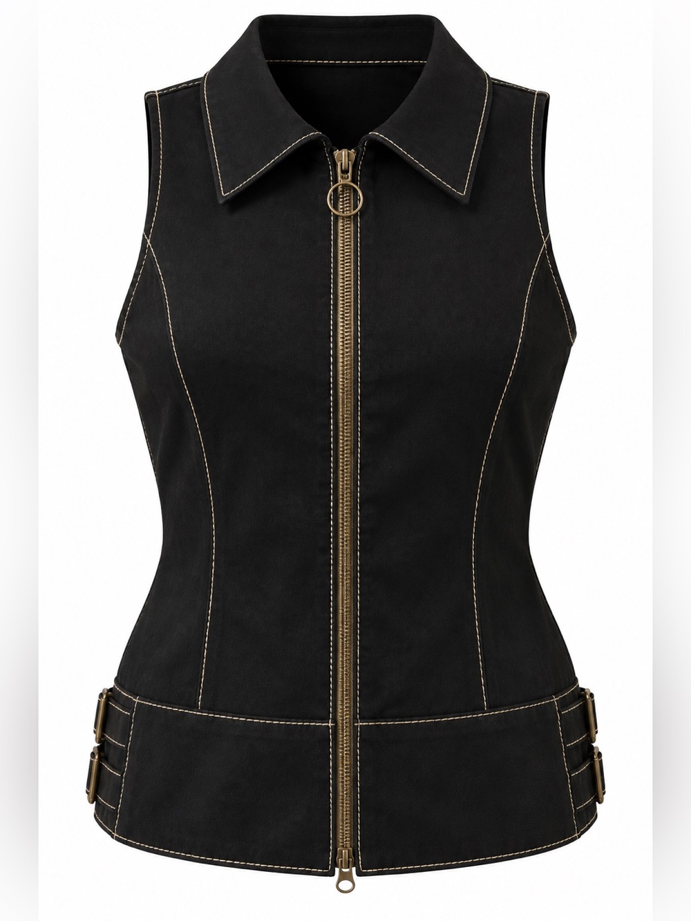 Rio Sud Tendance Week-End Black Y2K Zip Buckle Vest Size 5/6 Goth Y2K